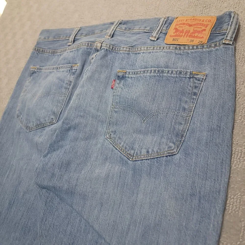 Levis 501 Original Fit Straight Leg Jeans Mens 38x29 Blue Denim Button Fly Pants